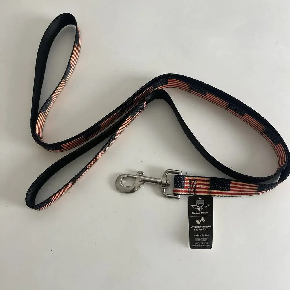 Buckle Down Long Dog‎ Leash - US Flag Theme - Made in USA- 1” Wide, 64” Long